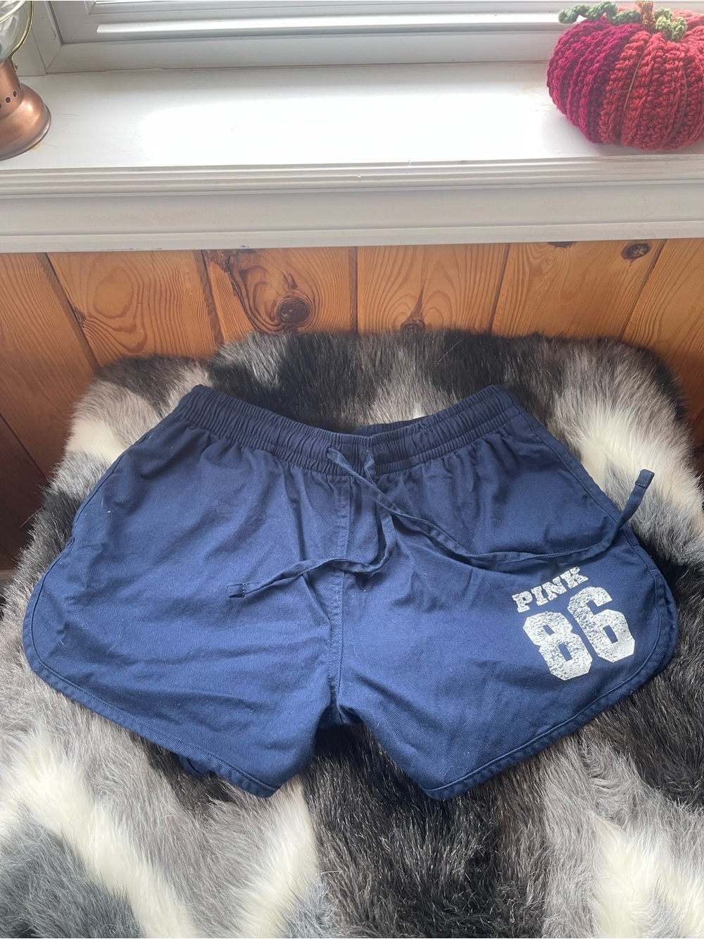 PINK Victoria's Secret Navy Athletic Shorts with White '86' Graphic